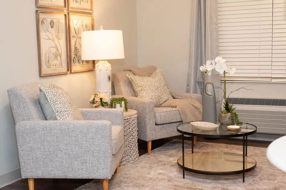 Warm, thoughtfully designed Assisted Living apartment at Bluebird Commons