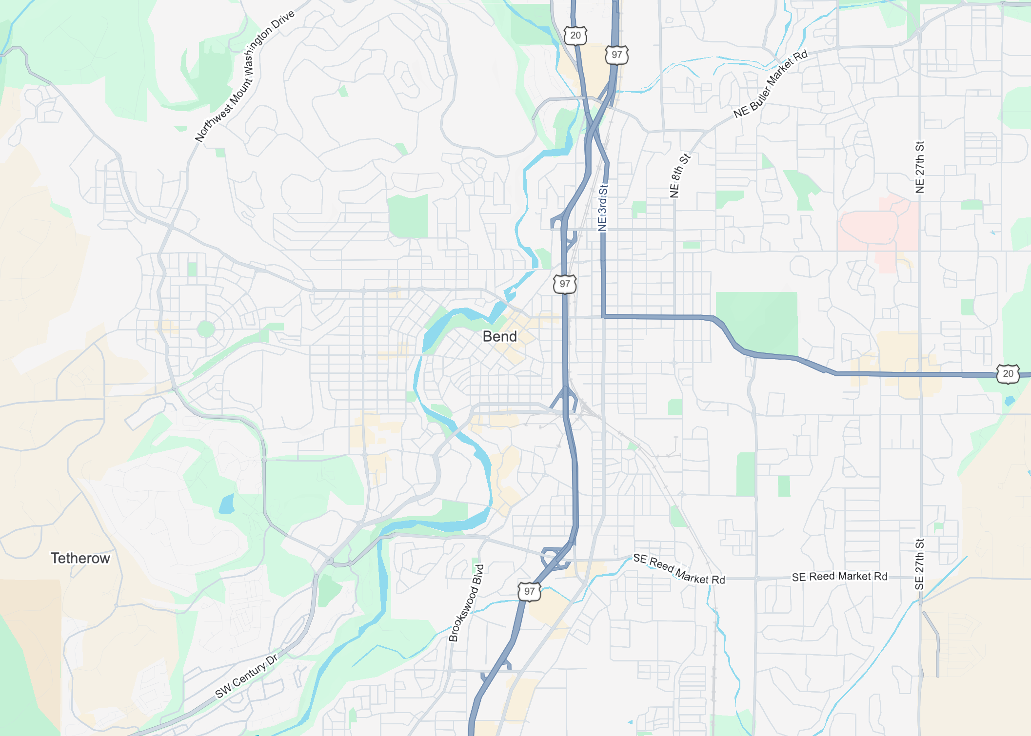 Map showing the location of Bluebird Commons in Bend, Oregon