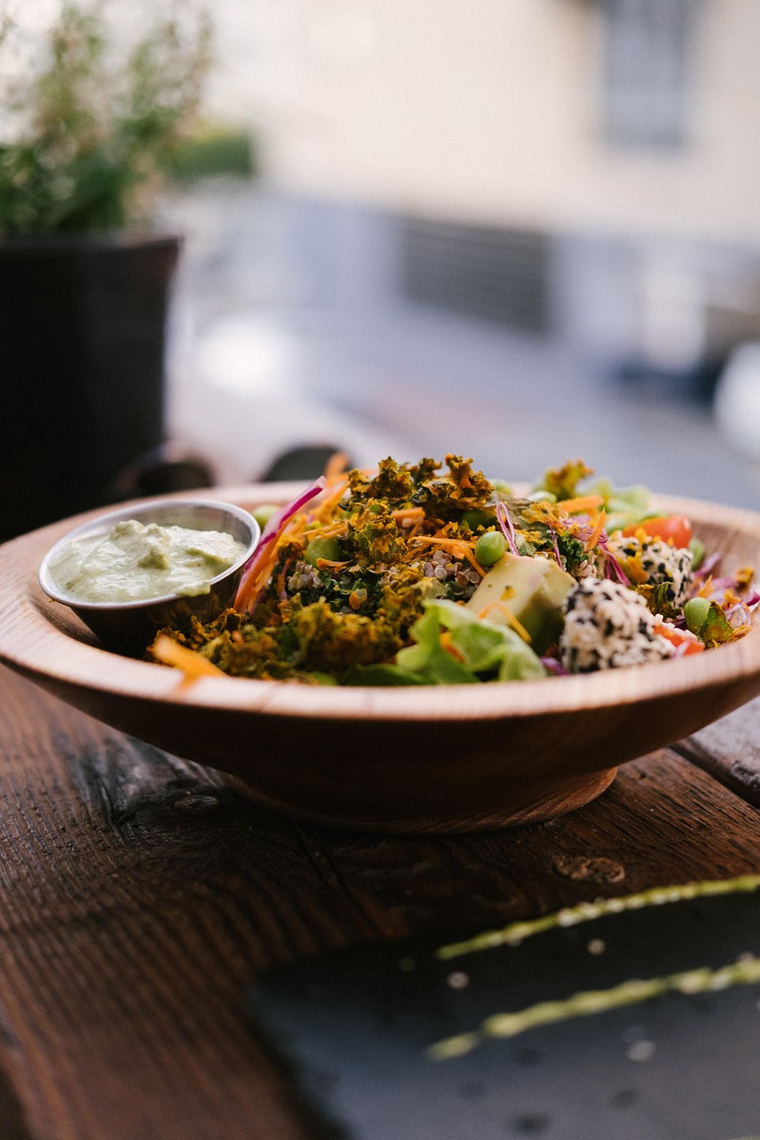 Fresh, vibrant salad beautifully plated in restaurant style